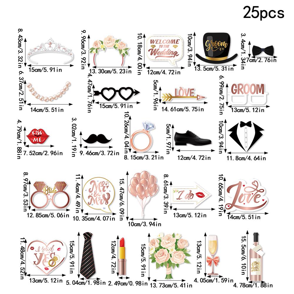 25pcs Funny Wedding Paper Photo Booth Props Just Married Selfie Photobooth Bridal Shower Bachelorette Party Wedding Decoration