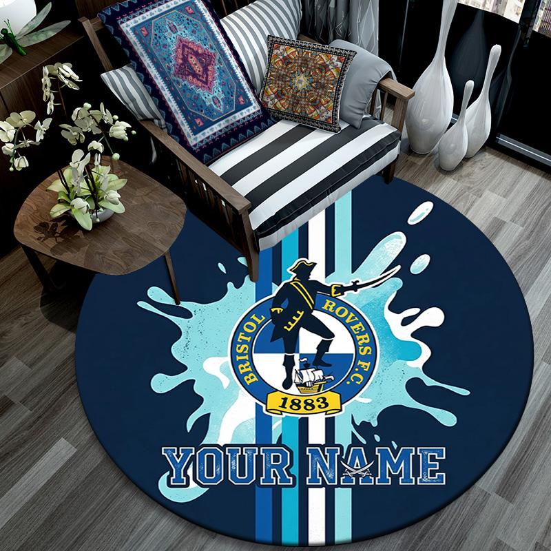 Custom Name Bristol Rovers Round Area Rug,Carpet Rug for Living Room Bedroom Sofa Playroom Decor,Non-slip Floor Mat