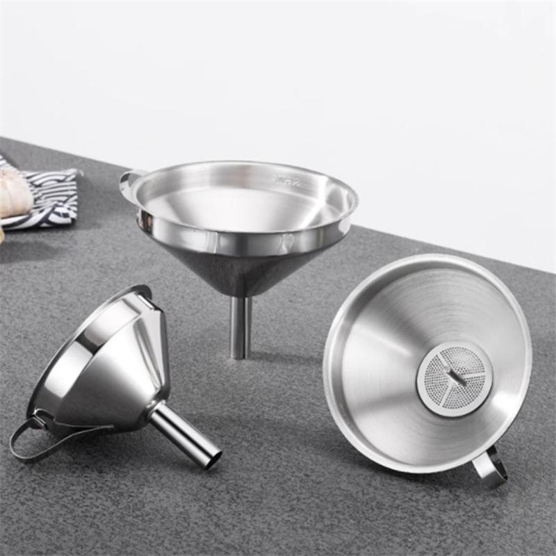 304 Stainless Steel Funnel with Slag Filter Detachable Kitchens Accessories Oil Wine Sub-funnel Mesh Colander Cooking Tools
