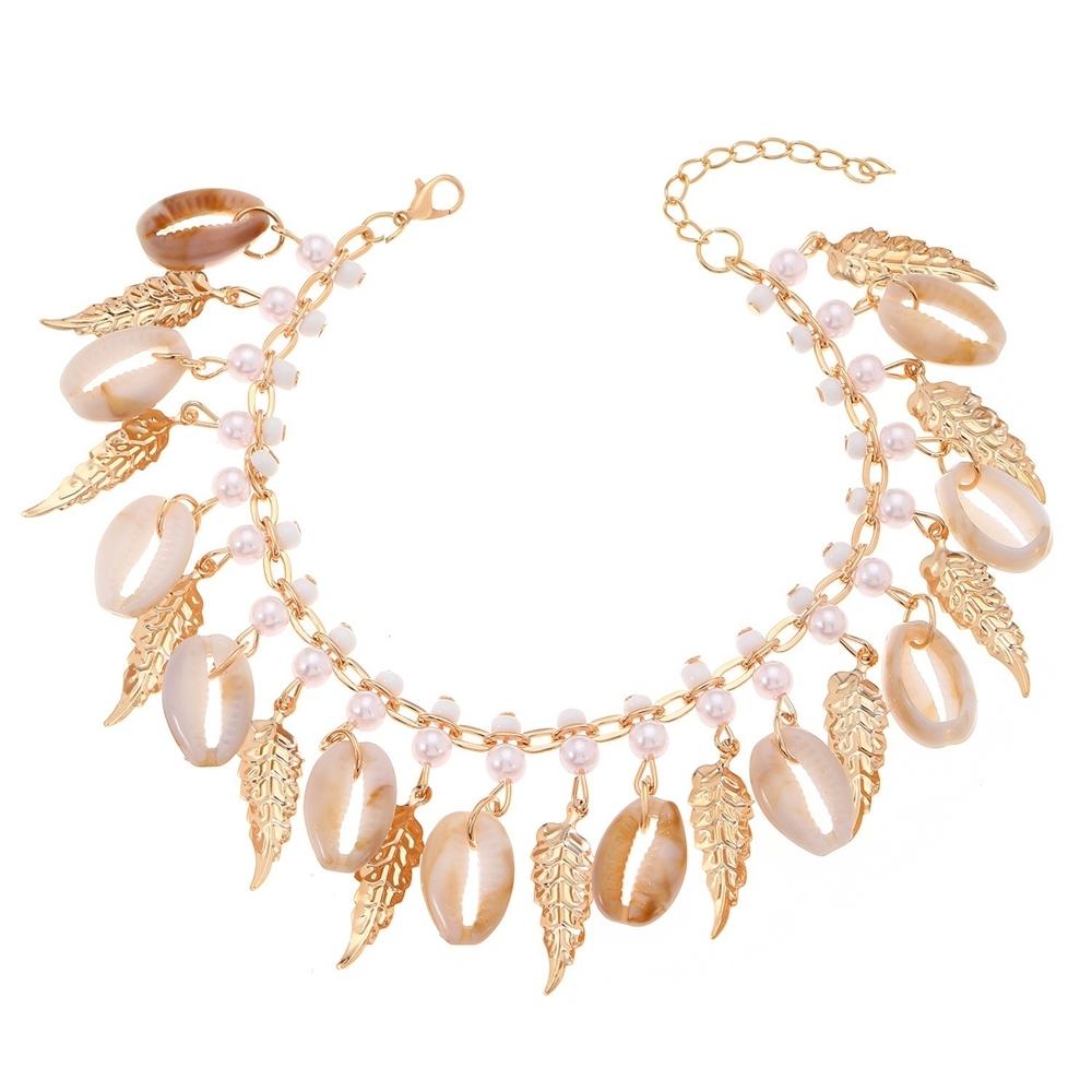 1 Pezzo Braccialetto Piede Bohemien Vacanza Gioielli alla Moda Cavigliera con Guscio Foglia Nappa da Spiaggia Accessori Caviglia da Donna