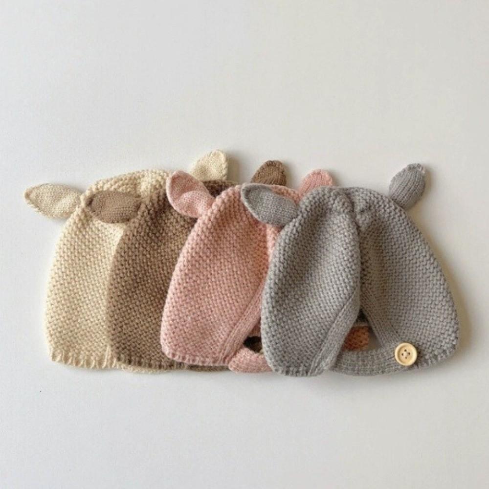 Keep Warm Knitted Beanie Hat Solid Color Baby Hat Cute Ear Protection Cap  Kids Boy Girl