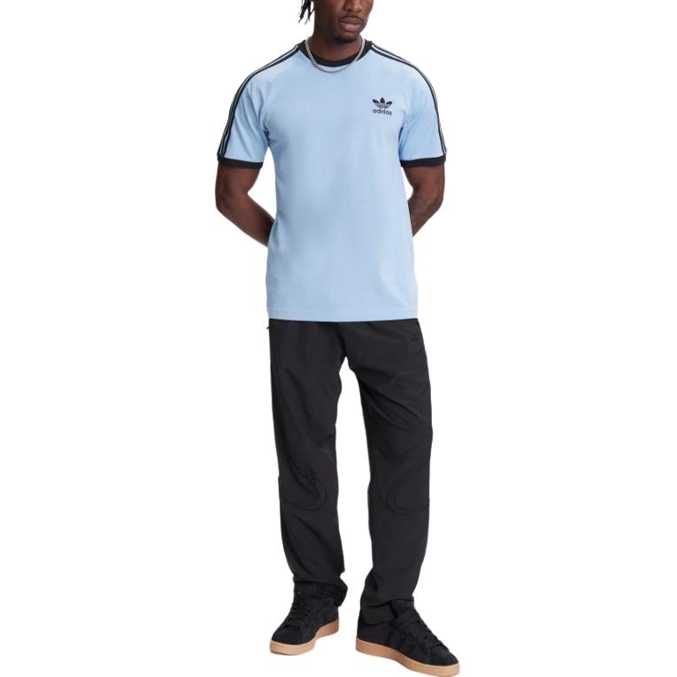 adidas Originals Gestreiftes Rundhals-Slim-Fit-Kurzarm-T-Shirt Herren Oberteile Grau Blau JY1371