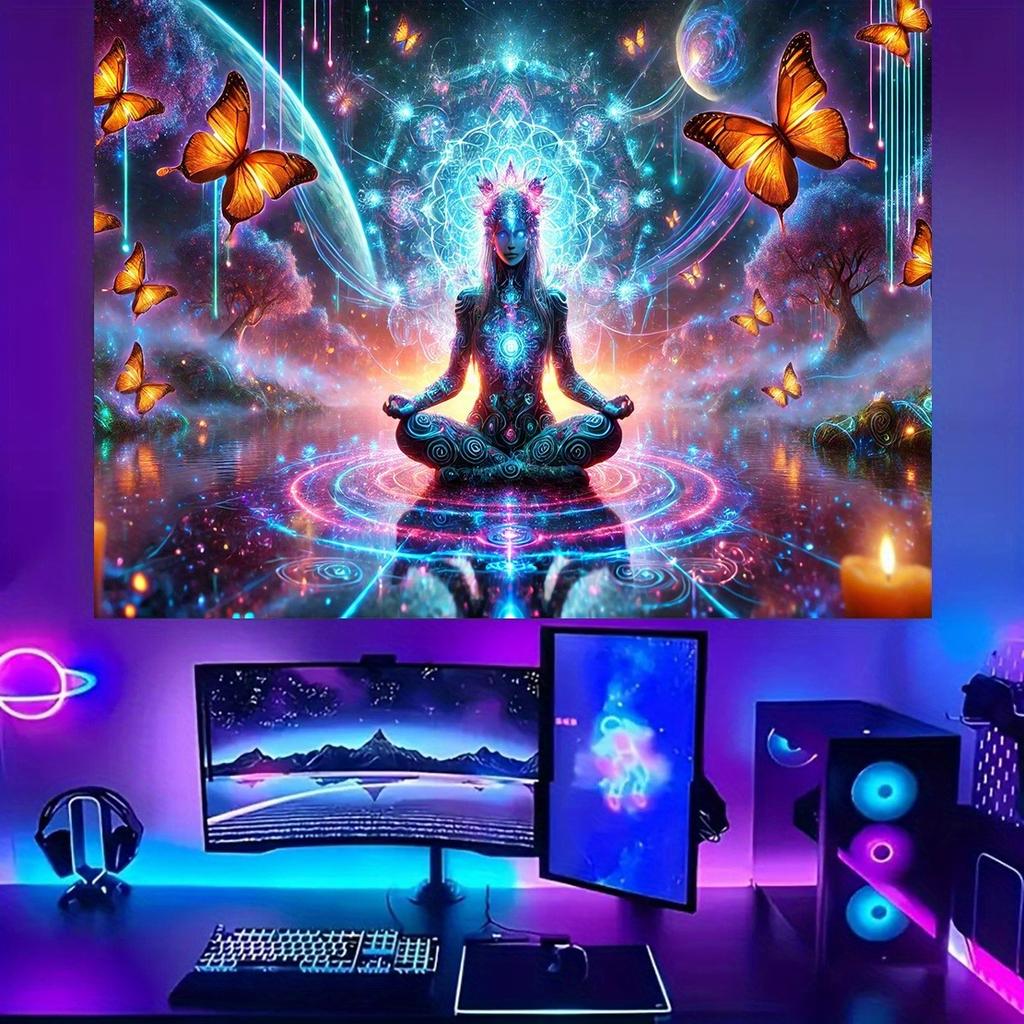 Starry Meditation Fluorescent Tapestry Create a Peaceful OasisUV Tapestry Wall Hanging Bedroom Home Party Decoration