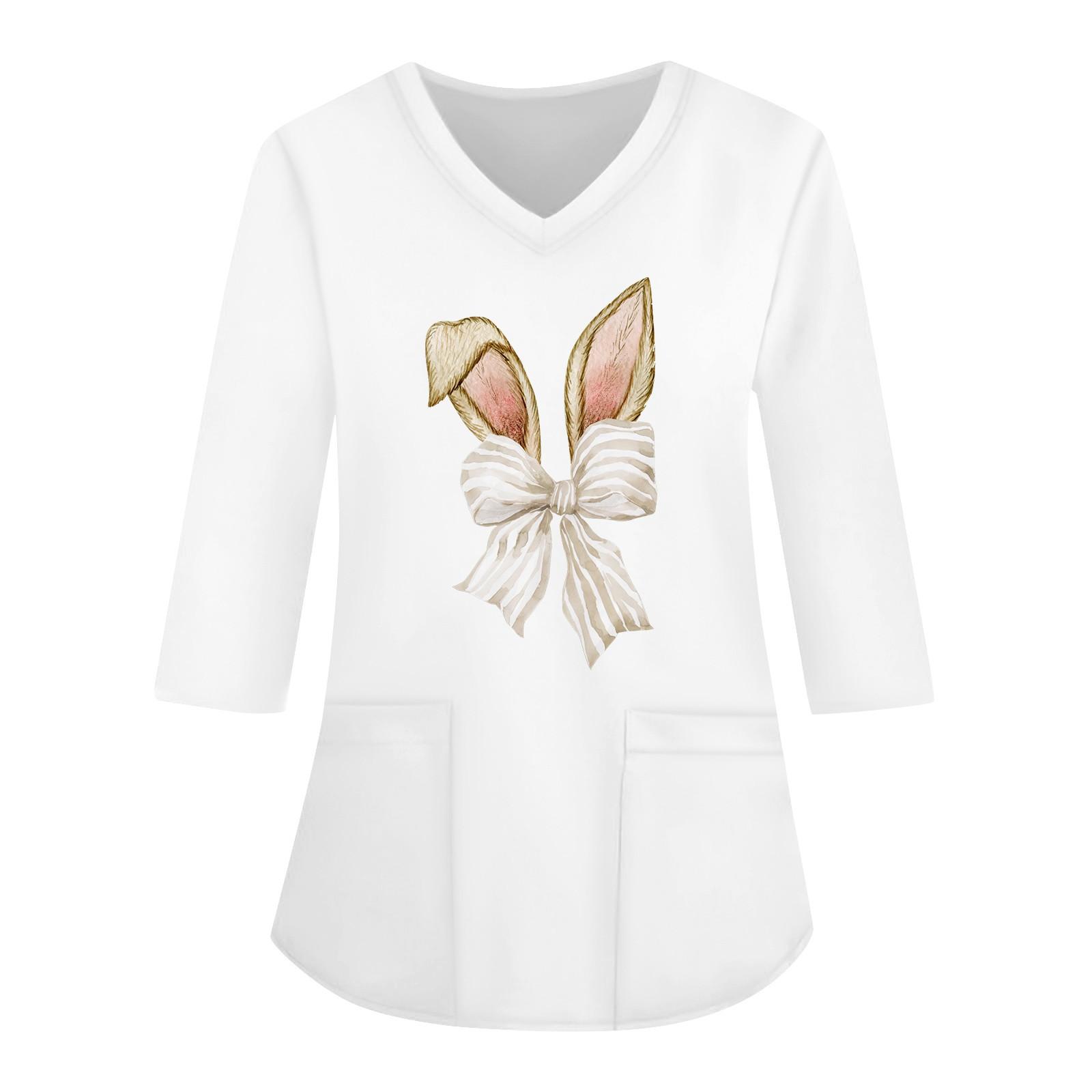 

Модная женская рабочая одежда с v-образным вырезом и рукавами 3/4, свободные топы с карманами и принтом XL белый