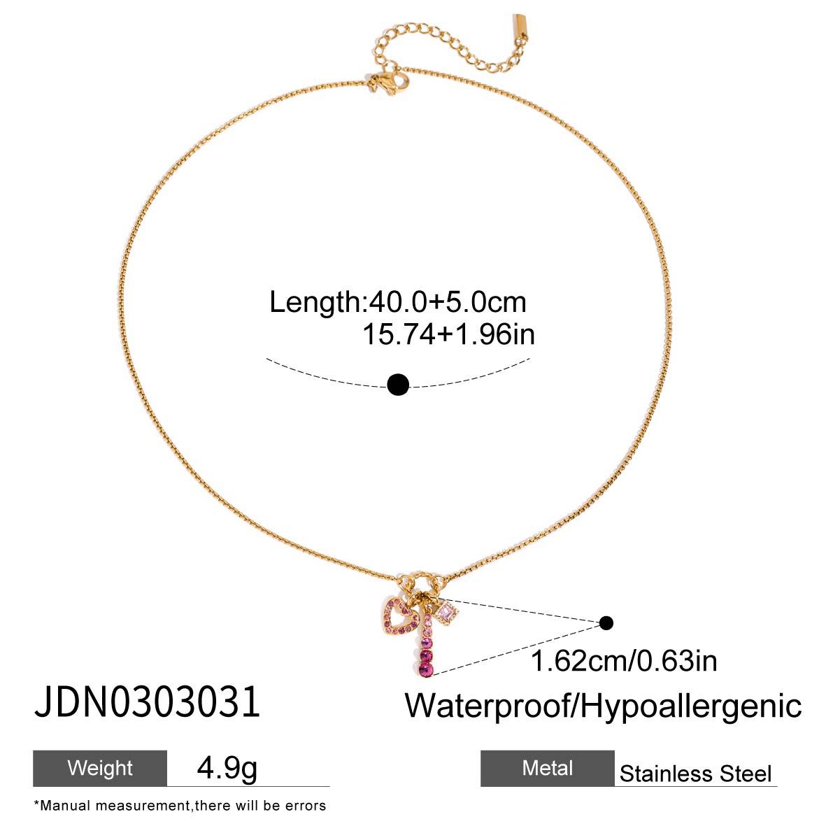 Quietly Charming Gold Heart Shaped Pink Zircon Hollow Out Titanium Steel Pendant Necklace