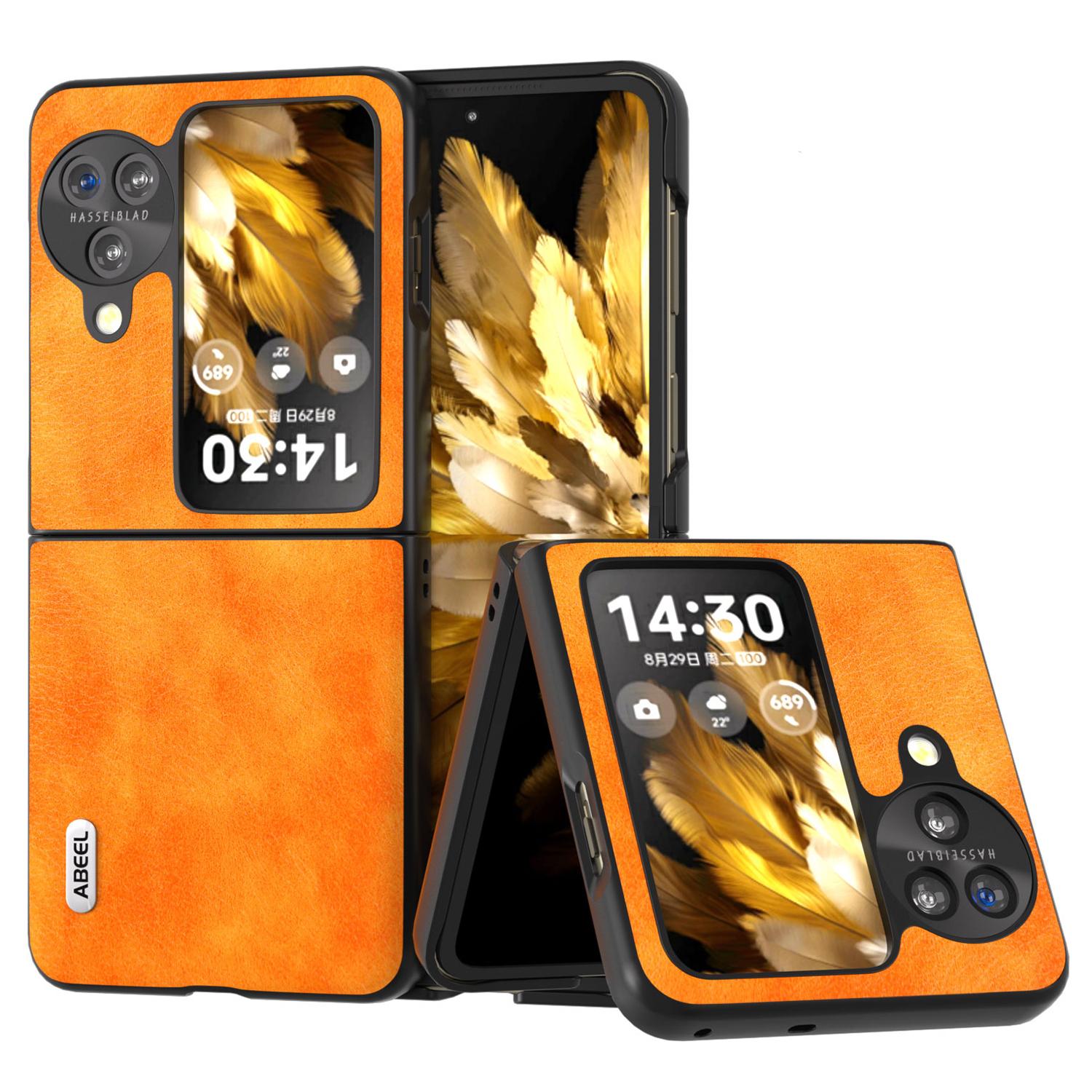 

ABEEL Для Oppo Find N3 Flip 5G Чохол з PU шкіри+Твердого ПК Текстура лічі Тонкий Захисний Чохол для Телефону Orange