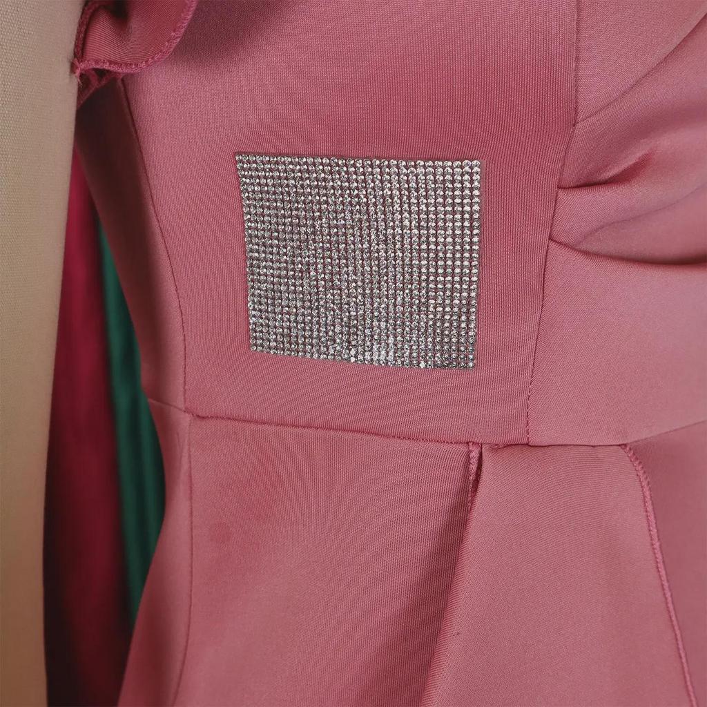 D3310 Elegantes Rüschen-Einfarbiges Hüftbetontes Afrikanisches Kleid