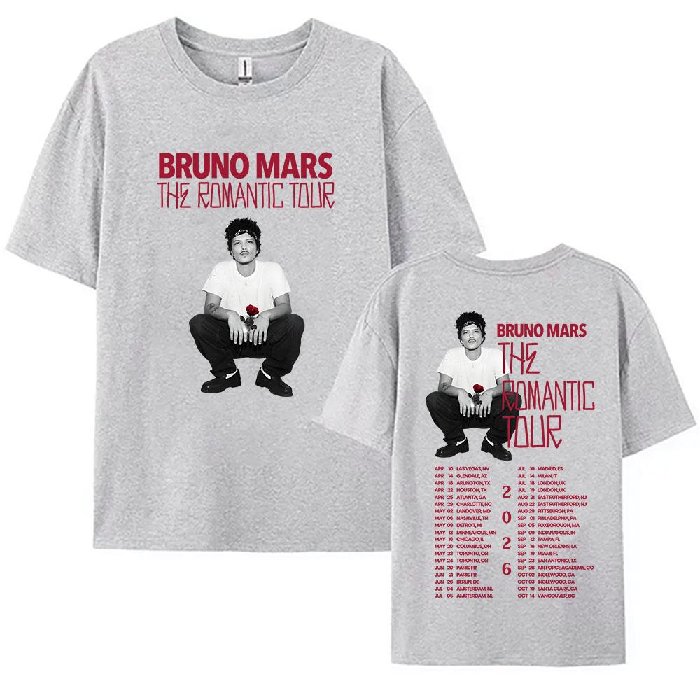 Bruno Mars The Romantic Tour 2026 T-shirt Summer Short Mens Tshirts Streetwear Hip Hop Singer Graphic Print Shirt 100%cotton Couple Matching Outfit