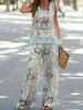 Temu spring and summer new European and American fashion women's clothing abstract printing sleeveless vest wide-leg pants set