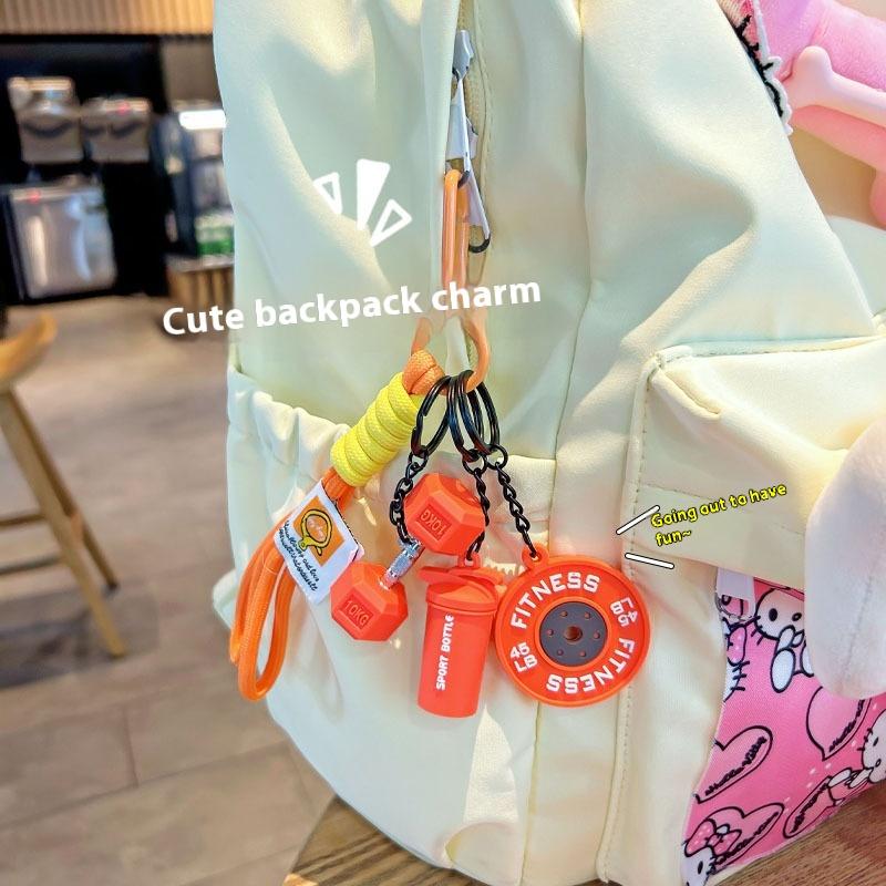 Creative Mini Fitness Series Barbell Plates Key Chain With D-Shaped Buckle Kettlebells Simulation Dumbbells Water Cups Keyring