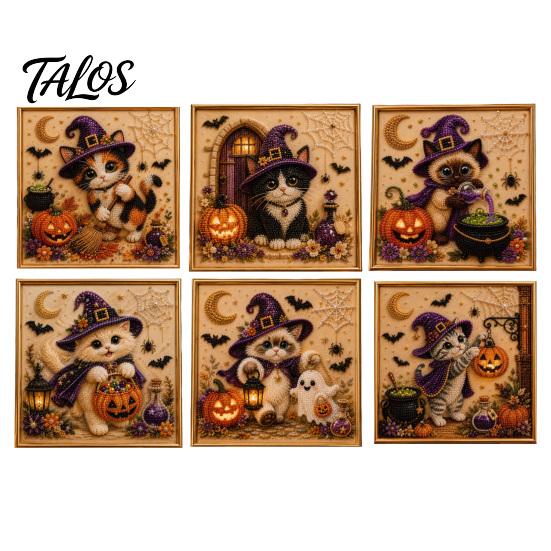 Creative Gifts for Cat Lovers Halloween Witch Hat DIY 3D Pearl Painting Kit with Frame, Hand-Pasted Art Craft Adults, Relaxing Handcrafted Living Room