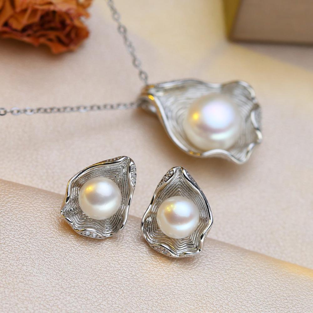Fashion Leaves Leaf Necklace Earings Freshwater Pearl Jewelry Sets For Women Freshwater Pearl Necklace Pearl Earrings