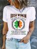 Women's Irish Celtic T-Shirt with  Soul of a Witch  Slogan & Four-Leaf Clover Knot Design - Short Sl