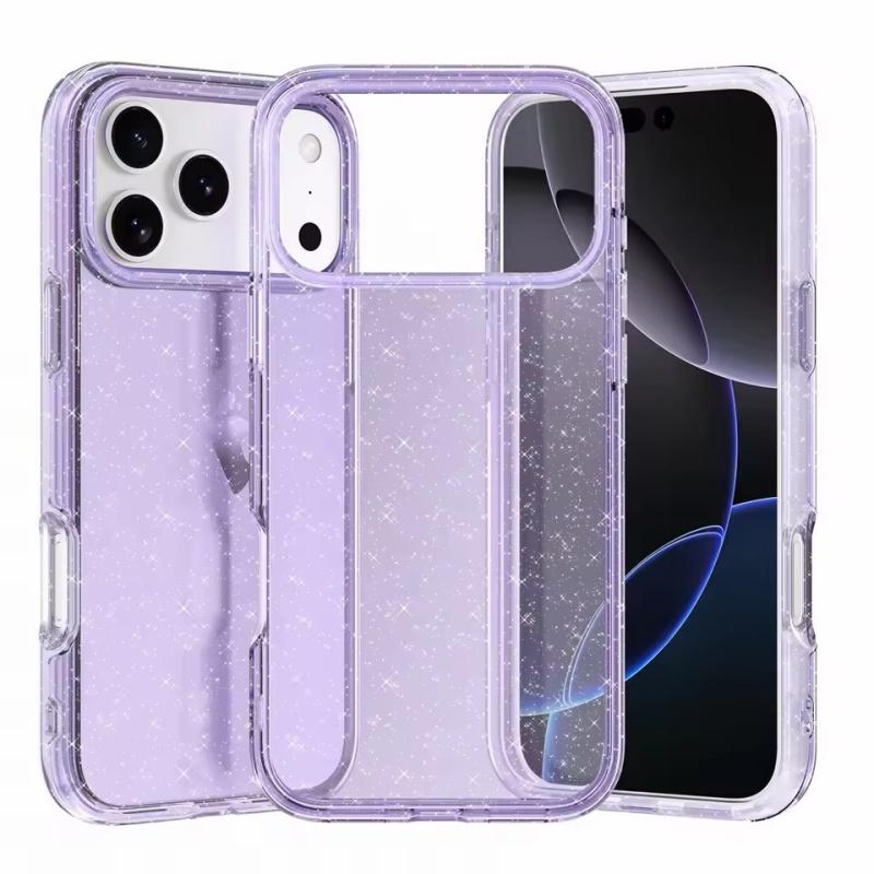 

Розкішний прозорий чохол з блискітками для iPhone 17 Air 16E 15 14 13 12 11 Pro Max Plus Mini XS 7 8 XR Протиударний прозорий захисний чохол iPhone 17 Pro фіолетовий