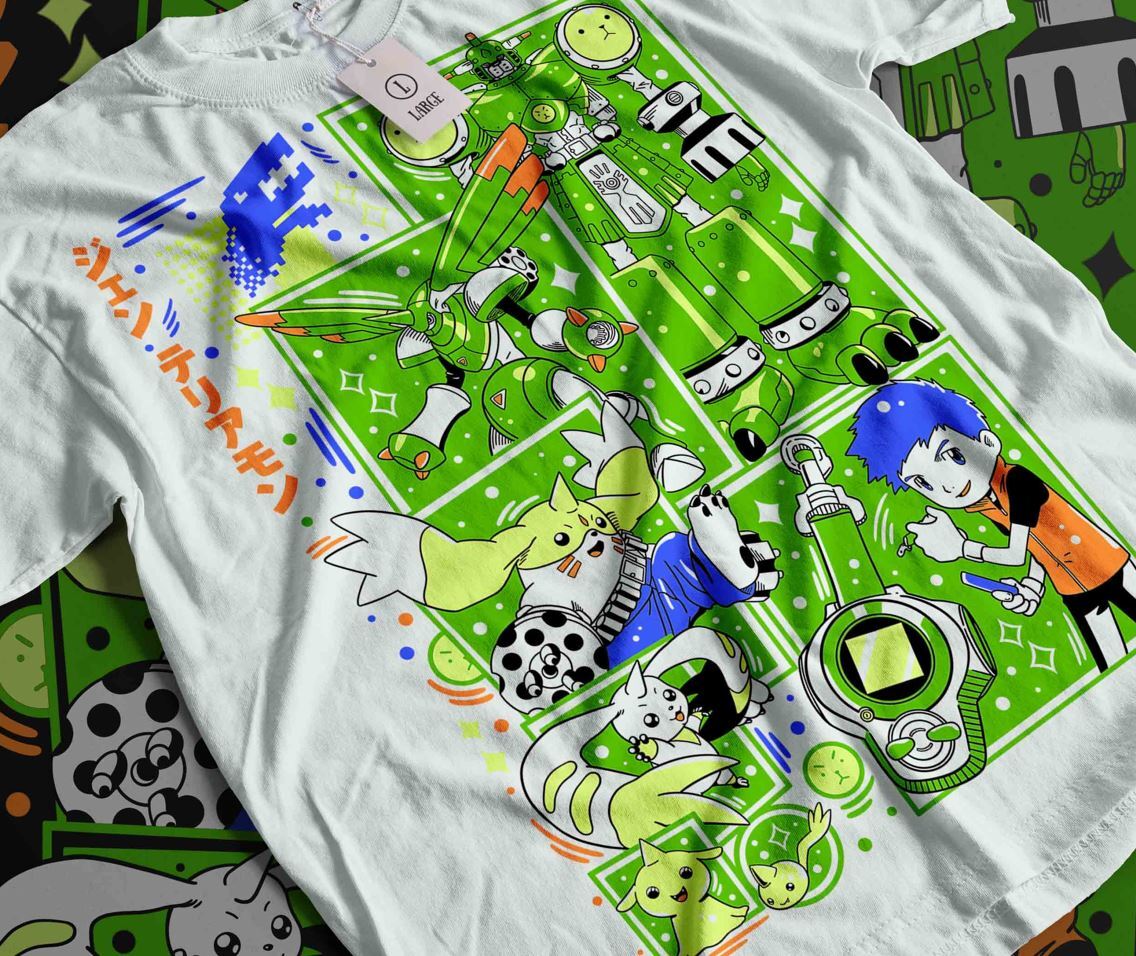 Terriermon Digimon Adventure 100% Cotton T-shirt Mens Tees Top Tsunomon Punimon Garurumon Girl Anime shirt L