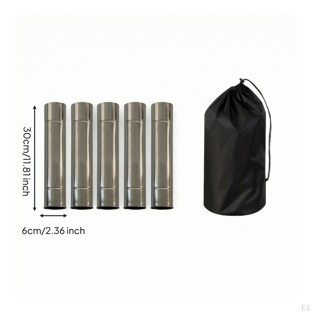 5 Pieces Chimney Pipe with Storage Bag | Polished metal Finish, Portable, Stainless Steel