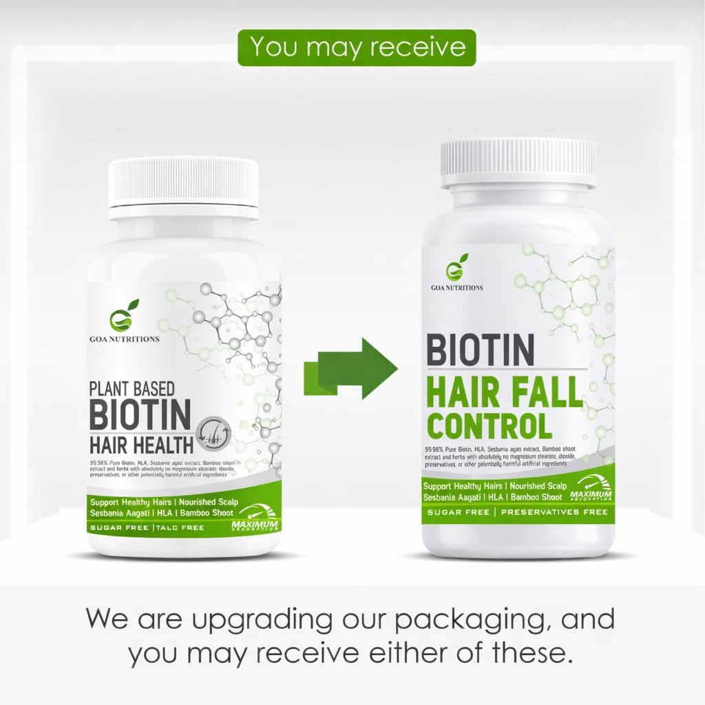 GOA NUTRITIONS Plant Based Biotin Tablets 10000mcg for Hair, Skin & Nails — with Sesbania, Vitamin C & E, Hair Care Supplement for Men & Women, 6