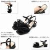 Vivian Ankle Strap Ruffled Tulle Sheer Sandals with 4cm Chunky Size S V33100SM Women's Heel, Black, (22.0-22.5cm),