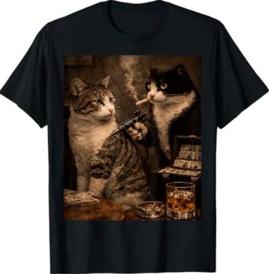 T-shirt Divertente Gangster Cats Design Stile Retro Mafia Gatto Meme Arte