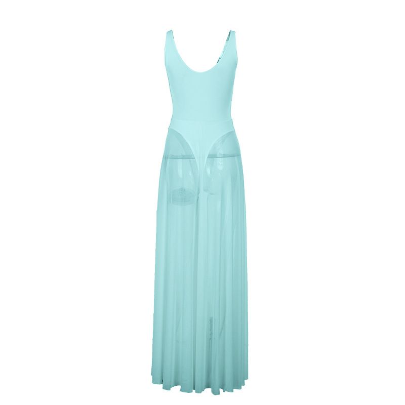 

Strap a Dress Autumn New Women Sexy Long dress Socialite Temperament Slim fit Mesh Sling a Swing Dress Green S