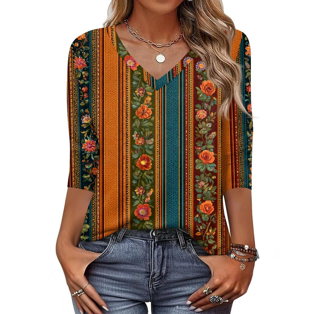 Dámské tričko s potiskem 3/4 rukáv denní víkendová móda základní véčkový výstřih běžný top