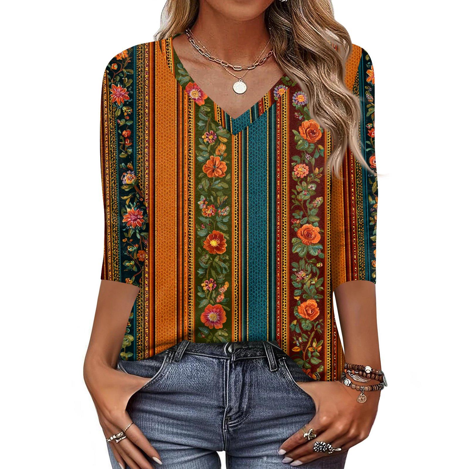 

Женская футболка с принтом, рукав 3/4, повседневная мода на выходные, базовый топ с V-образным вырезом XXL оранжевый