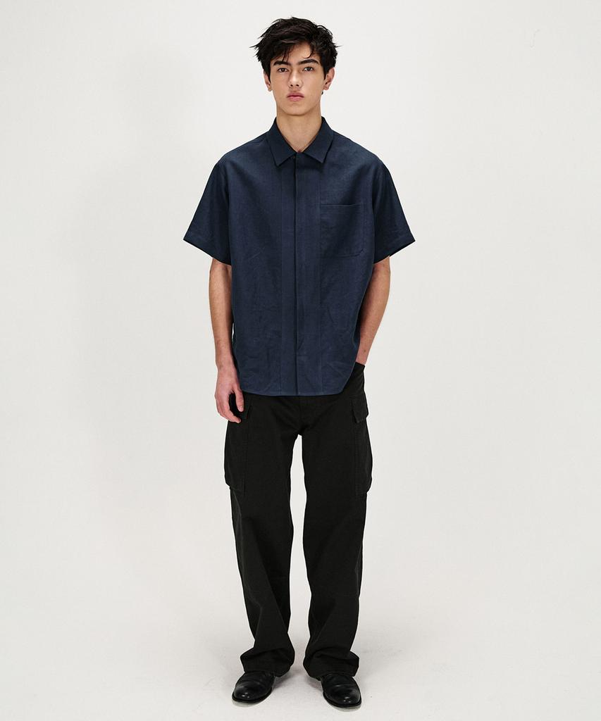 SHIRTER Pure Linen Short Sleeve Shirt (Navy)