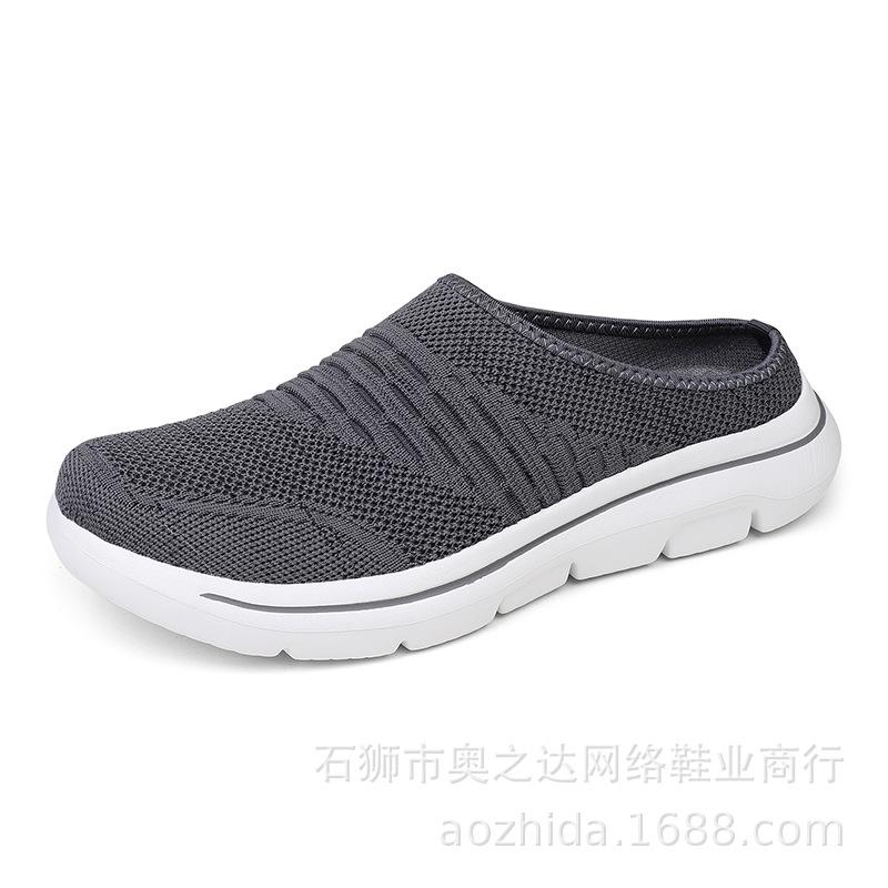 

Чоловічі півтапочки весняно-літні порожнисті літаючі ткані чоловічі туфлі на одну ногу ліниві туфлі з сумковим носком чоловічі на низькому підборі кеди 48 темно-сірий