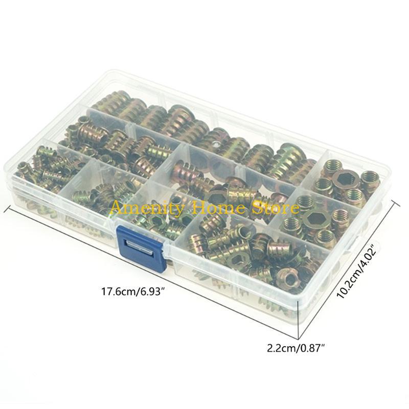 F26C Convenient Pack of 140 Zinc Coat Screw Nut Easy to Use Inserts Zinc Inserts Screw set Simple Operation for Furniture