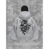 Women's Casual Hoodie with Powerful Design Featuring White Dragon and Cloud Patterns, Double Neck and Double Hood