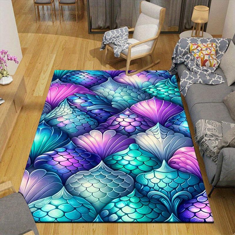 1pc Fish scales Design Area Rug - Soft, Anti-Slip, and Durable Gaming Room Decor for Bedroom