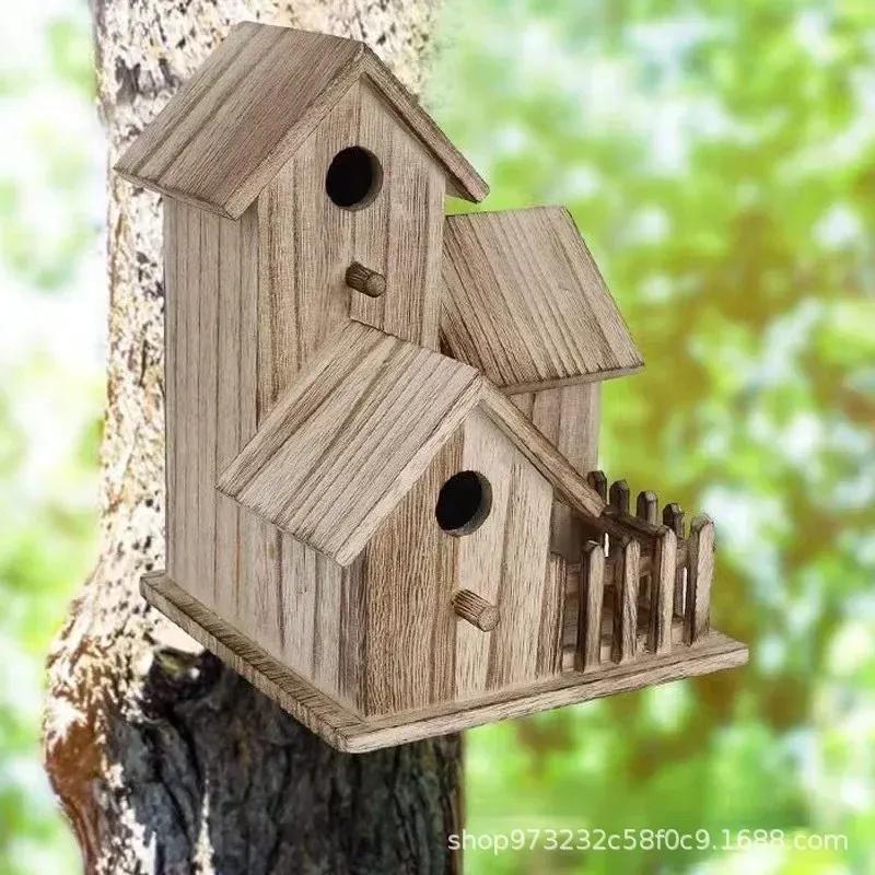 Outside Wooden Bird Nest Natural Wood Bird Hut Hummingbird House Clearance Bird Wild Nest Birdhouse Decor Garden For Craft Home