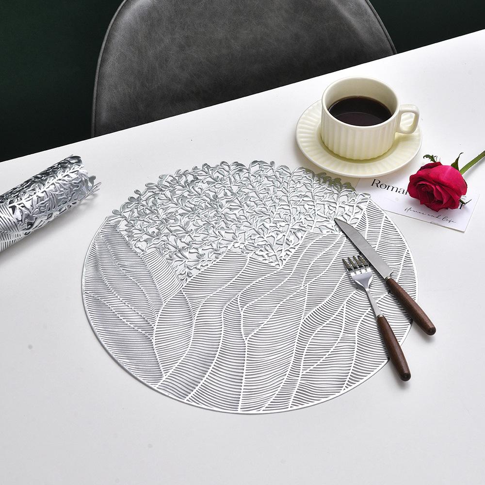 Creative Round Table Mat PVC Bronzing Decorative Leaf Pattern Thermal Insulation Mat Multi-color Table Mat