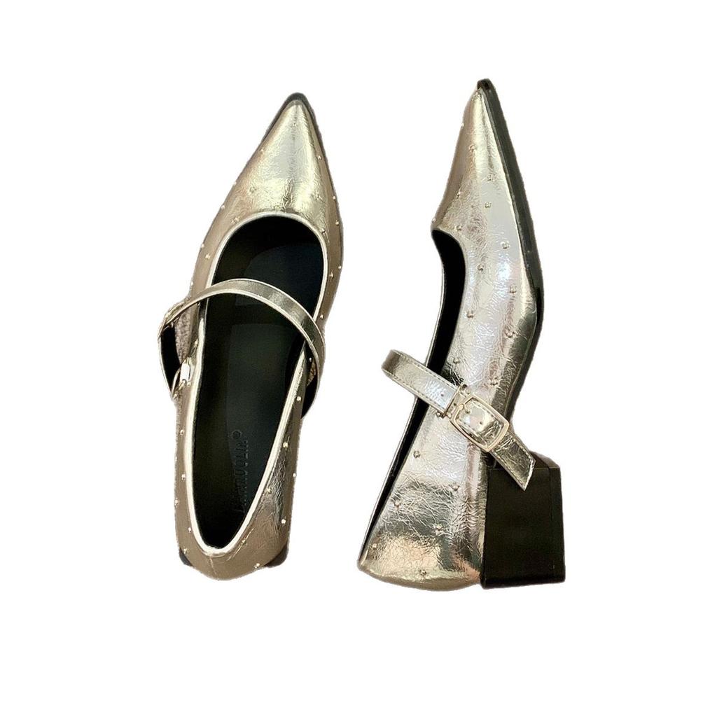 Design Sense Niche Silver Pointed Mary Jane Shoes Women's Spring and Autumn 2025 New Models with Skirts Late Evening Wind Single Shoes Women