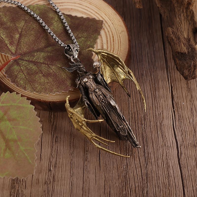 Retro Gold Color Angel Wings Witch Wizard Pendant Item for Men Punk Trend Cool Jewelry