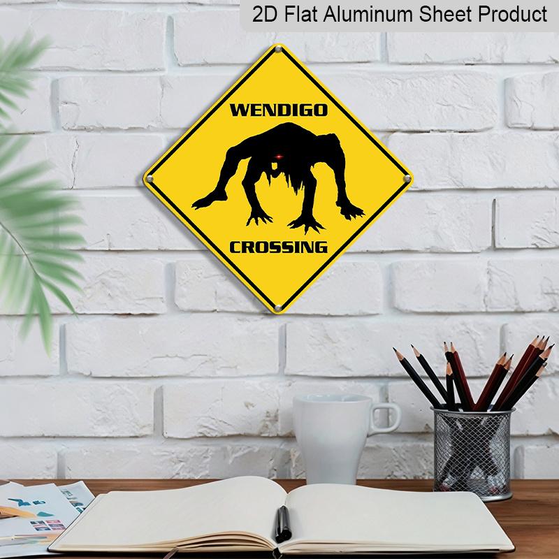 2D Flat 1pc, Wendigo Crossing Sign Wendigo Sign Animal Wall Decor for Home Farmouse Yard Road Quality Metal Sign, Warning Sign, Caution Sign, Diamond