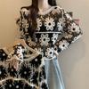 Women Fashion Retro Cotton And Hemp Printing Lapel Long Sleeves Shirt Tops