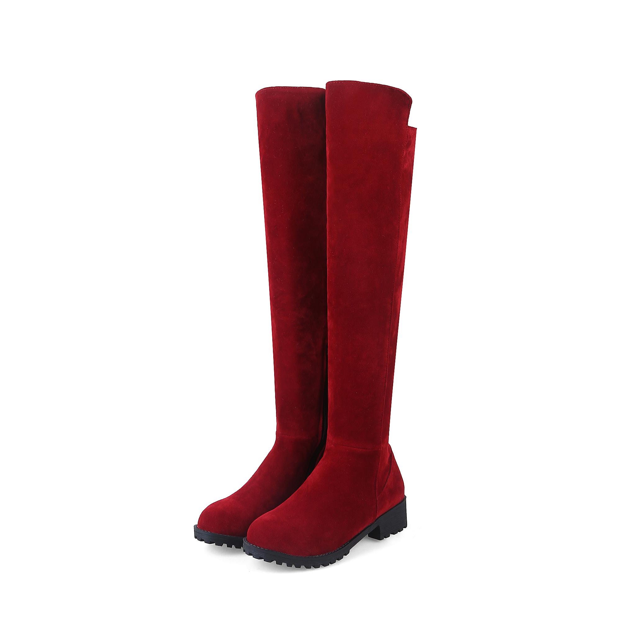 

2025 Plus Size Frosted Float Concise Style Women s Knee Boots Over The Thick Plush Inner Anti Slip Sole Zipper Warm Snow Boots 34 вина червоного кольору