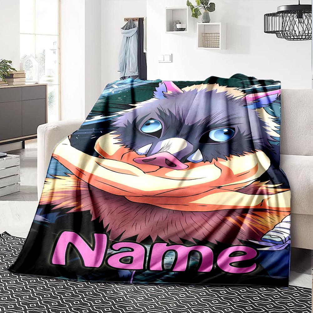 Customiz Name Personality Demon Slayer characters Blanket Soft &Warm Sofa Office Bed Travel Lunch Break Blanket, Gift Suitable All Seasons
