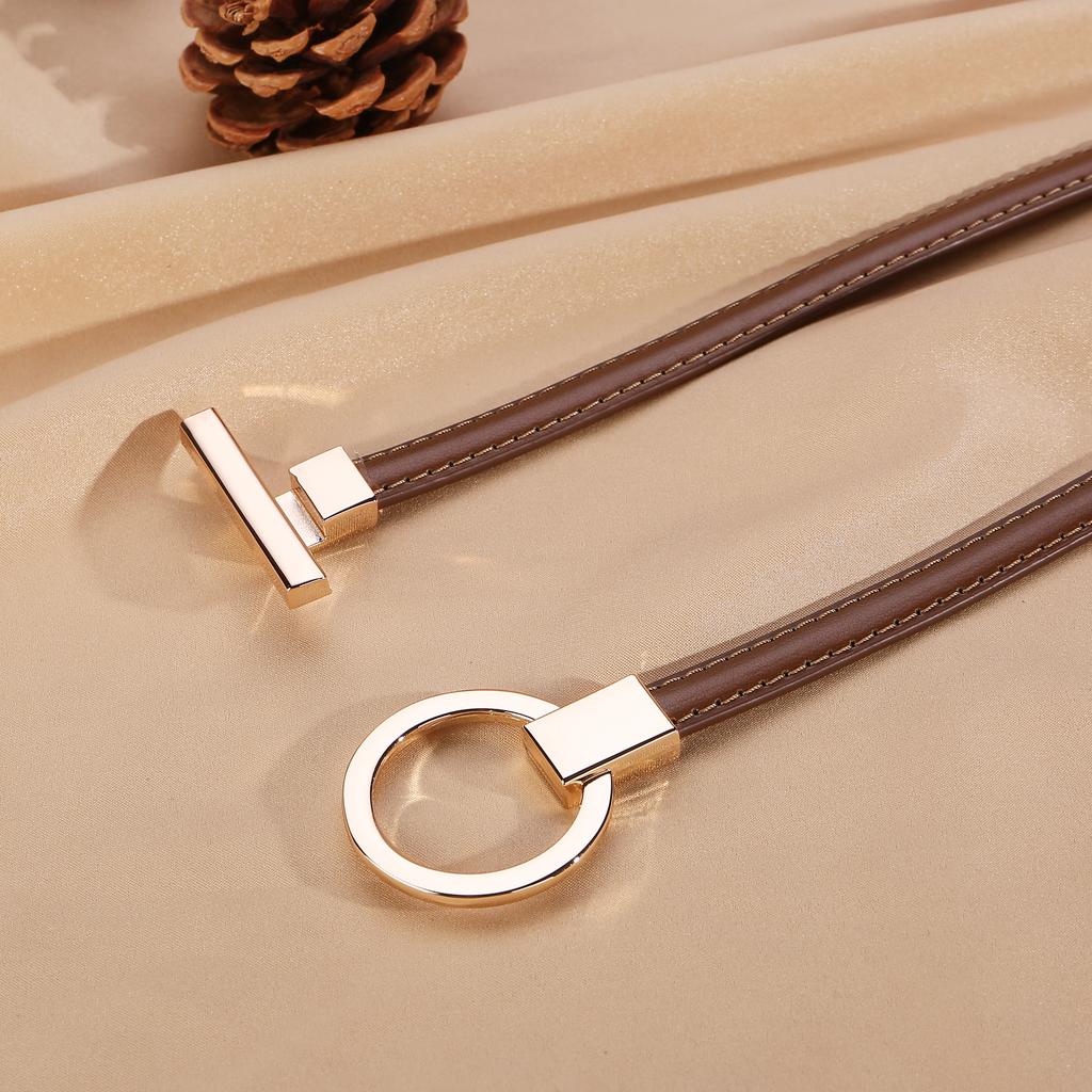 Simple Women Leather Belt Fashion Metal Buckle Slim Belt Adjustable Skinny Waist Belt for Dress,Jeans,Coats&Pants
