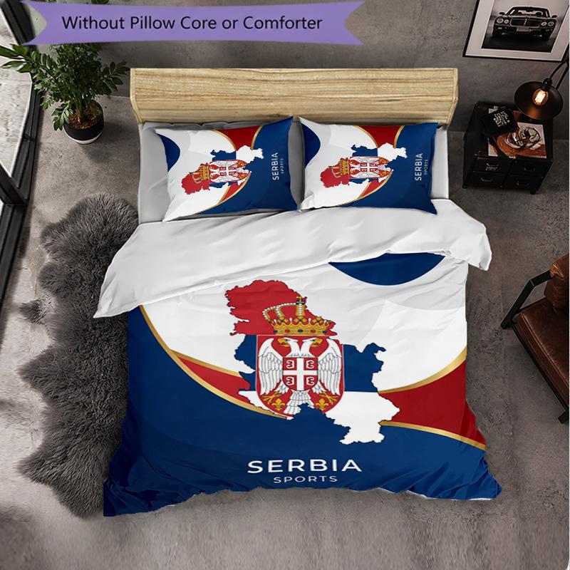 Serbia Pattern 3 Pieces Bedding Set Soft Microfiber Duvet Cover with Pillow Cases for Bedroom