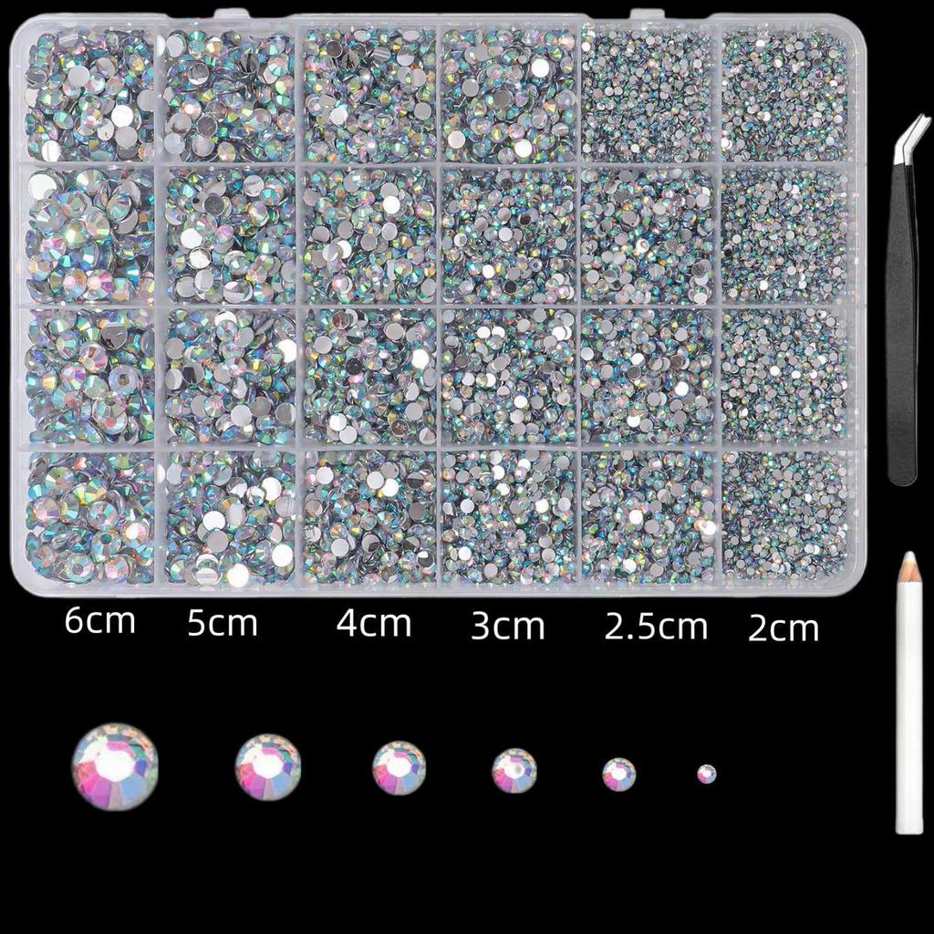 24-Grid Nail Art AB Resin Rhinestones: Super Flash Flat Bottom DIY Ornaments