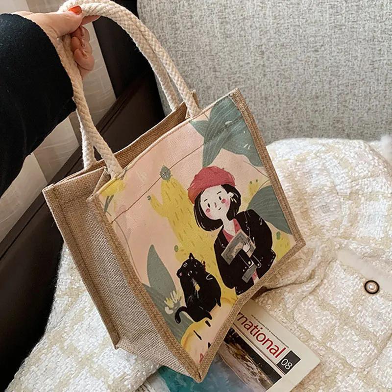 Ręcznie Malowana Płócienna Torba Piknikowa Damska Torebka Jesień i Zima Dla Kobiet Płócienna Torba Tote Modny Styl Listonoszka Mała Torba
