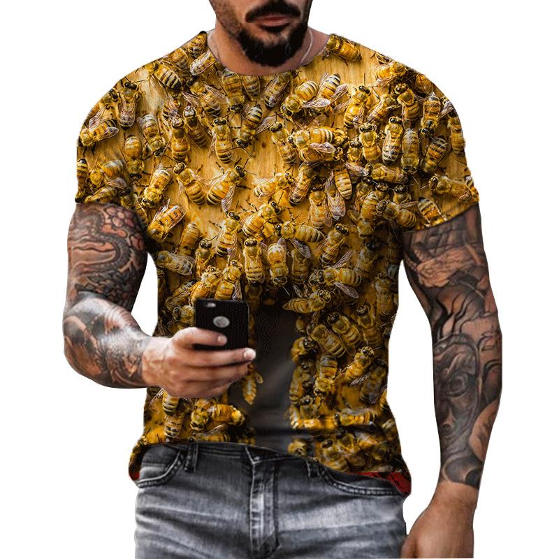 3D Digital Printed T-shirt Honeycomb Bee 3D Printed Pattern T-shirt Men's Street Style T-shirt