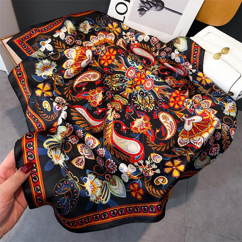 Women's 70cm Leopard Print Silk Scarf - Versatile Square Scarf for Professional and Casual Wear