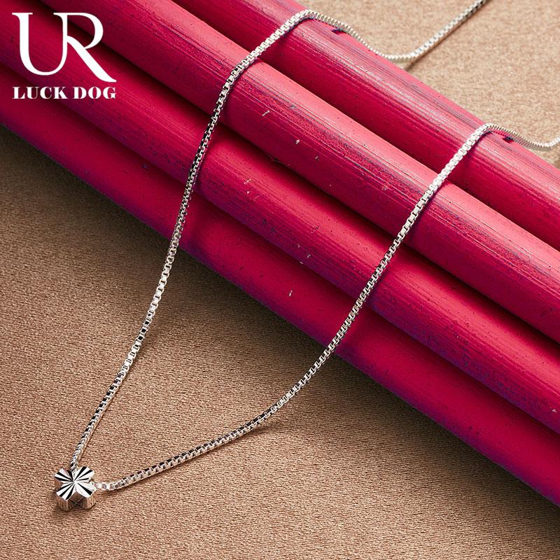 925 Sterling Silver Solid Clover Pendant Box Chain Fashionable Wedding Jewelry
