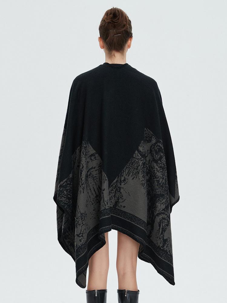 Black Print Cloak Winter Women Scarf Layers Poncho Elegant Lady Party Wrap Shawl Casual Warm Scarve Capa Para Mujer Pashmina New