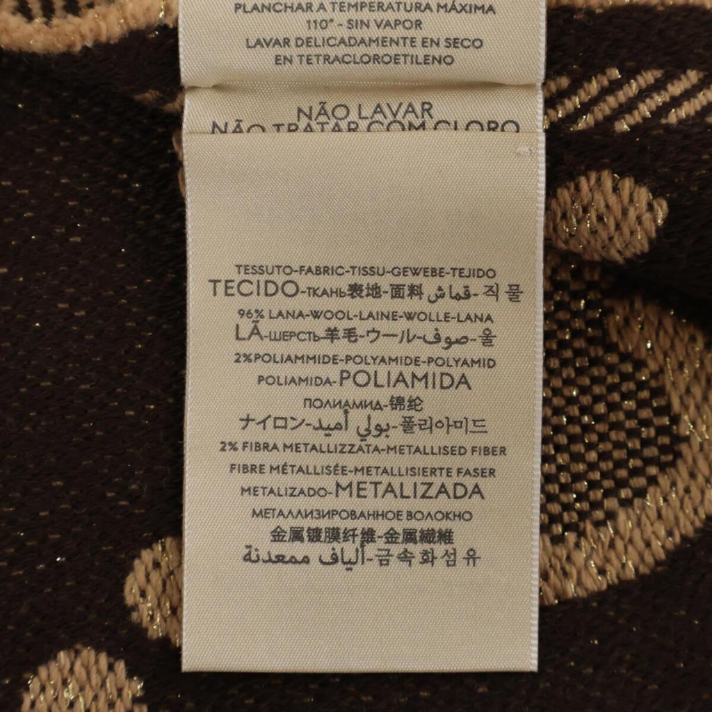 GUCCI [Excellent Condition] 598993 3GC15 GG Glitter Jacquard Fringe Scarf 45 x 76.8" Beige / dark brownUsed