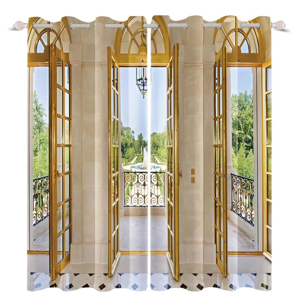 2pcs/set 3D Spacecraft Cabin Window Curtain Science Fiction Futurism Bedroom Living Room Decor Blackout Polyester Fabric Curtain