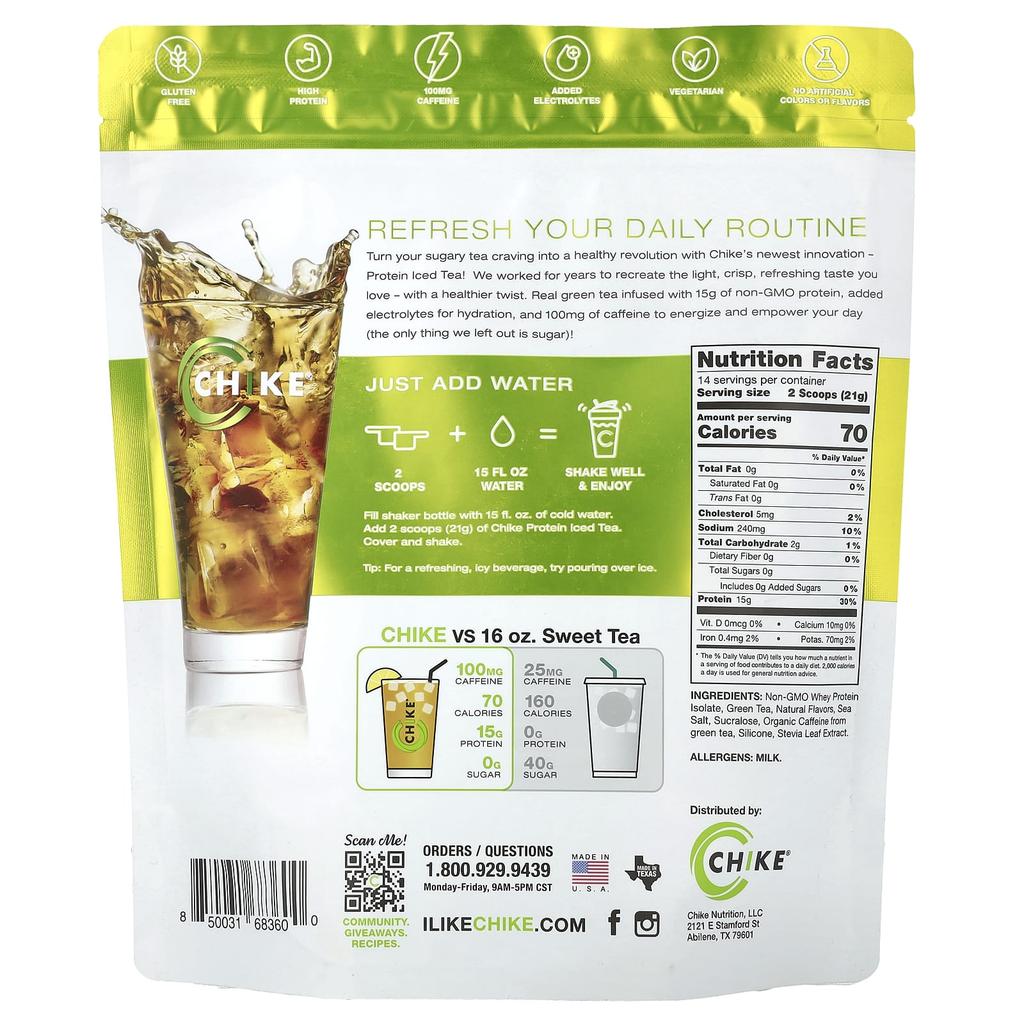 Chike Nutrition, Protein Iced Tea, Green Tea Lemonade, 14 types of iced tea, 287g (10.1oz)